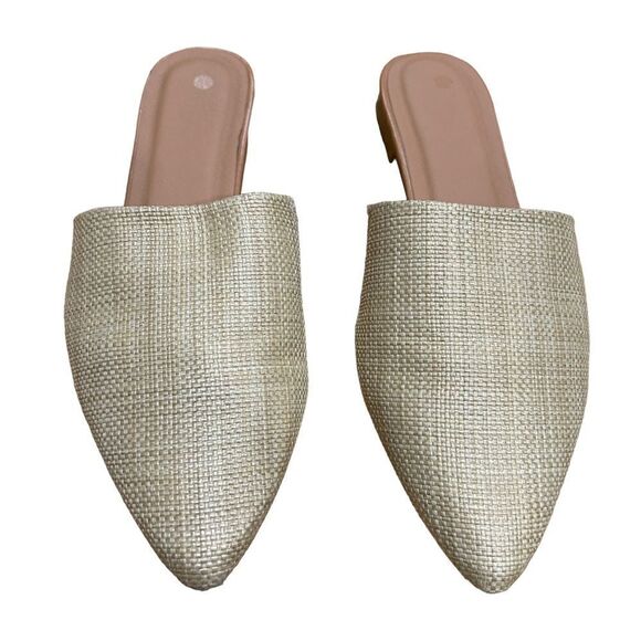 Straw Rattan Pointed Toe Mule Slides Flats - Picture 4 of 9